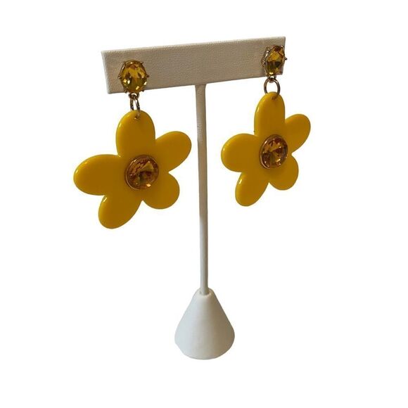 Betsey Johnson Jeweled Yellow Flower Drop Earrings. - Picture 3 of 5